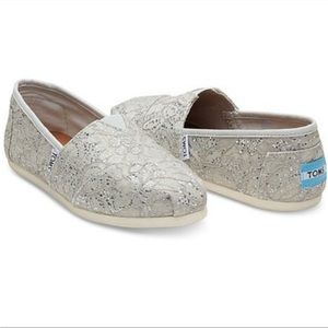Toms silver lace glitter wedding flats